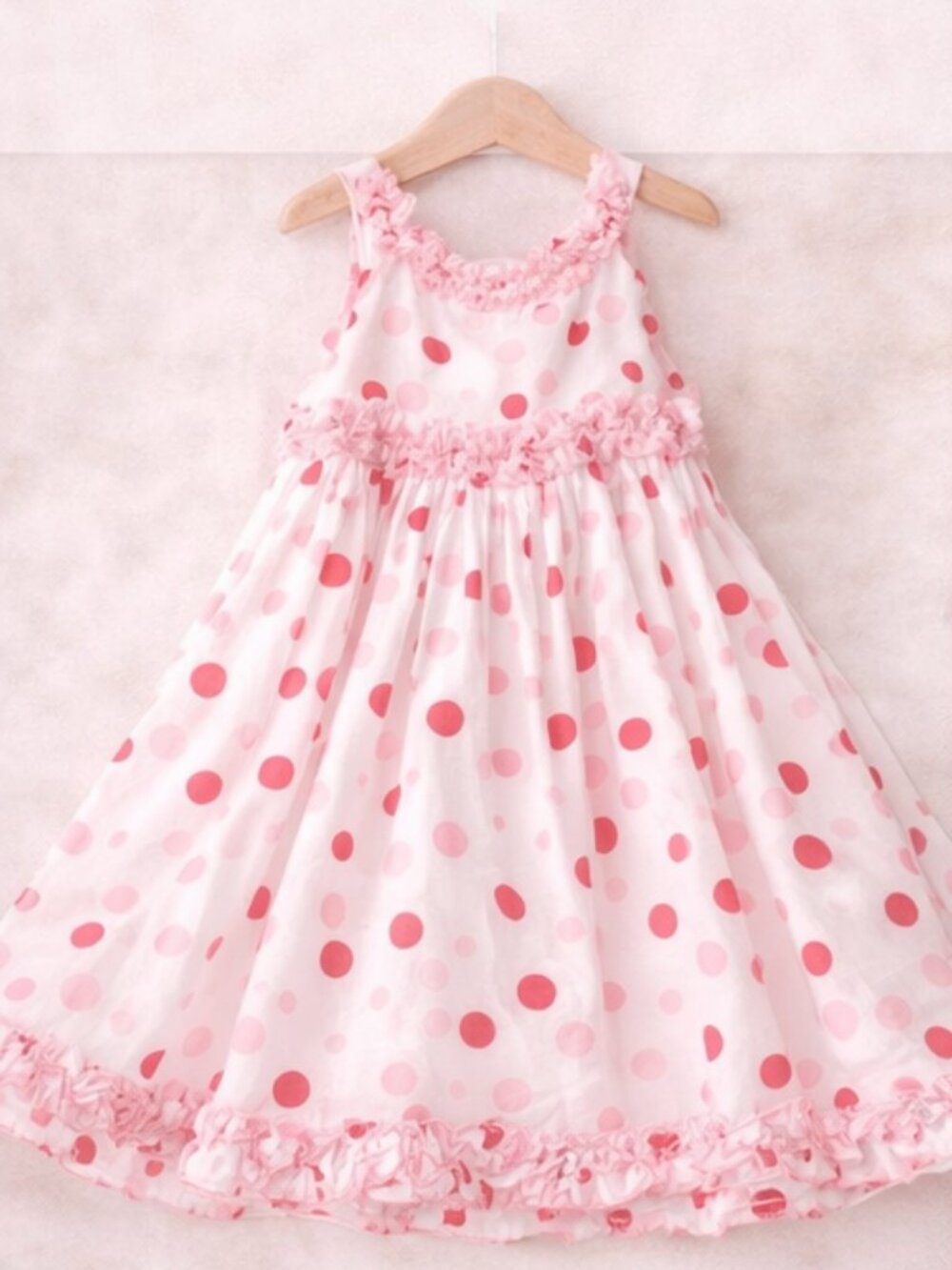 Bonnie Jean Girls Pink Polka Dot Dress Size 7 Party Easter Ruffle Formal Twirl